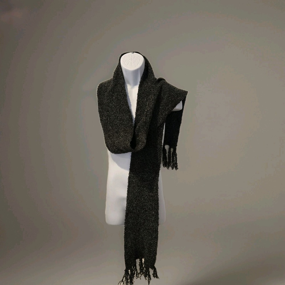 Unisex Heavy Long Chunky Knit‎ Scarf Dark Gray Fringed Ends 92" X 6"